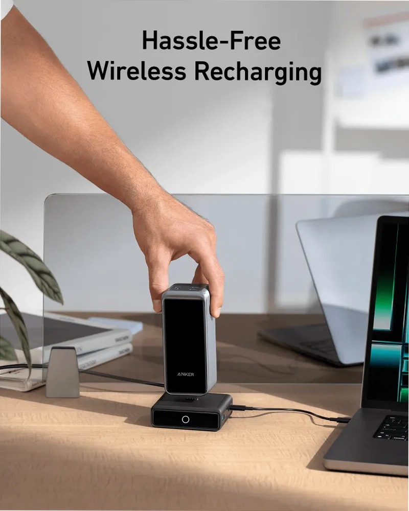 Power bank Anker Prime da 20.000 mAh (200 W)+Base di ricarica Anker da 100 W per Anker Prime Power Bank