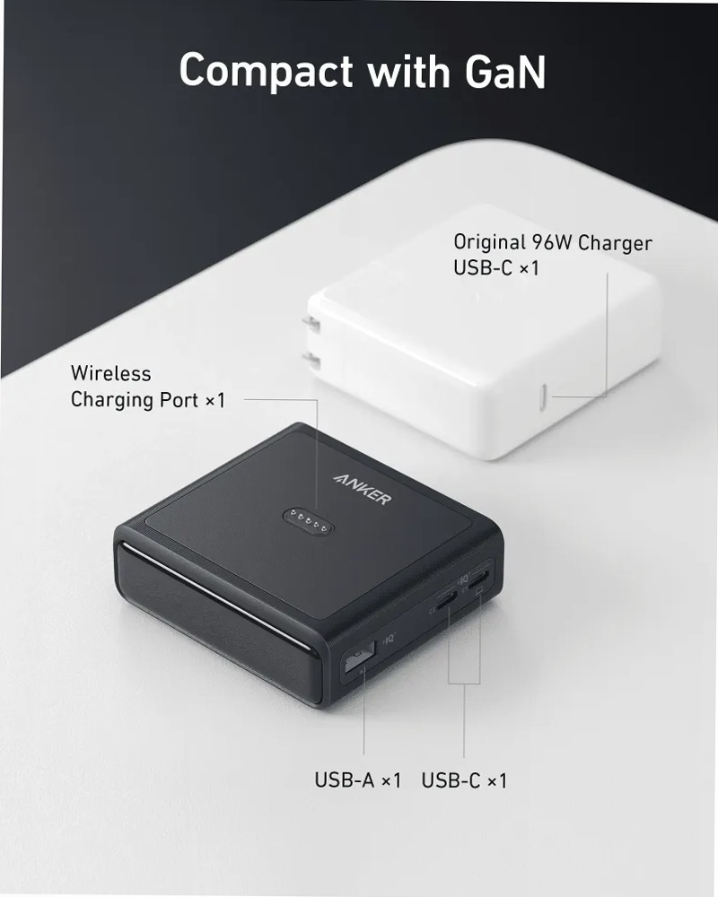 Power bank Anker Prime da 20.000 mAh (200 W)+Base di ricarica Anker da 100 W per Anker Prime Power Bank