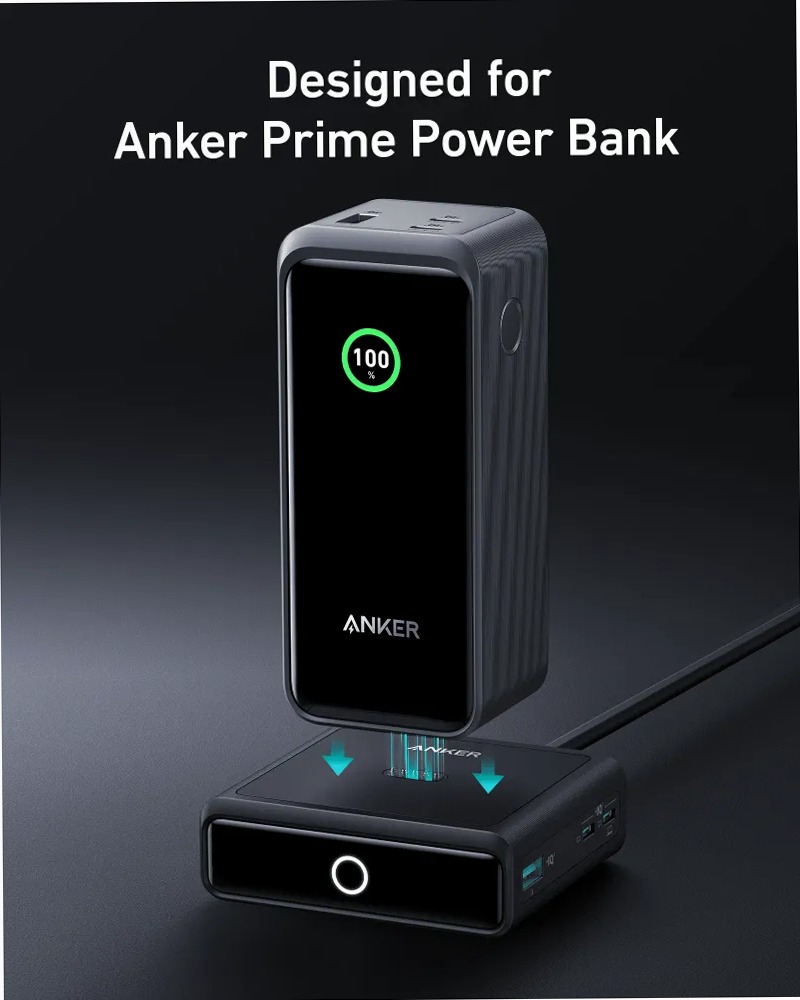 Power bank Anker Prime da 20.000 mAh (200 W)+Base di ricarica Anker da 100 W per Anker Prime Power Bank