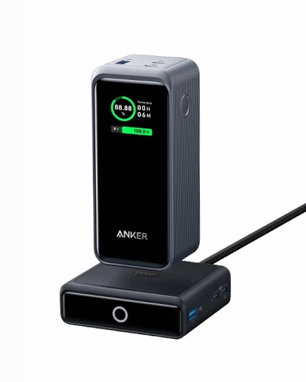 Power bank Anker Prime da 20.000 mAh (200 W)+Base di ricarica Anker da 100 W per Anker Prime Power Bank