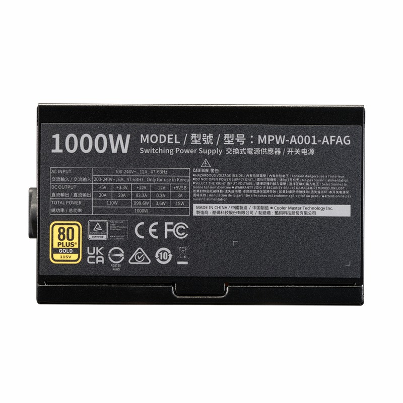 Cooler Master Elite Gold 1000 | ATX 3.1 PSU ad alta efficienza 80 Plus Gold