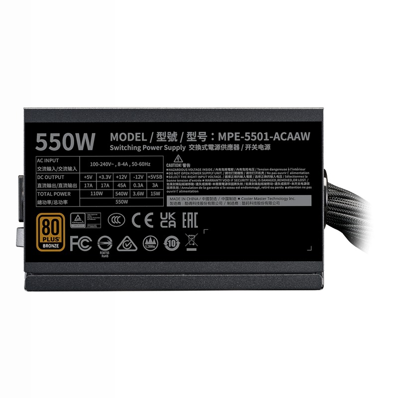 Cooler Master MWE Bronze 550 V3 80 Plus Bronze Non modulare