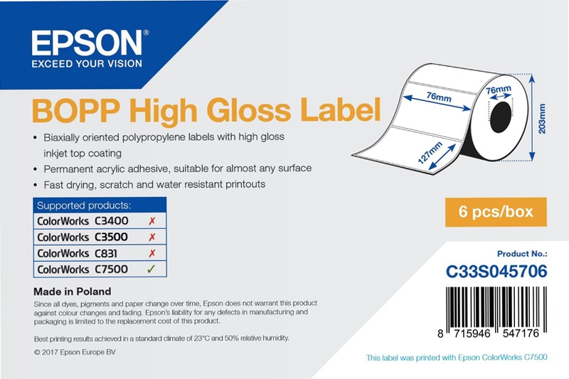 BOPP High Gloss Label - Die-cut Roll: 76mm x 127mm, 1150 labels