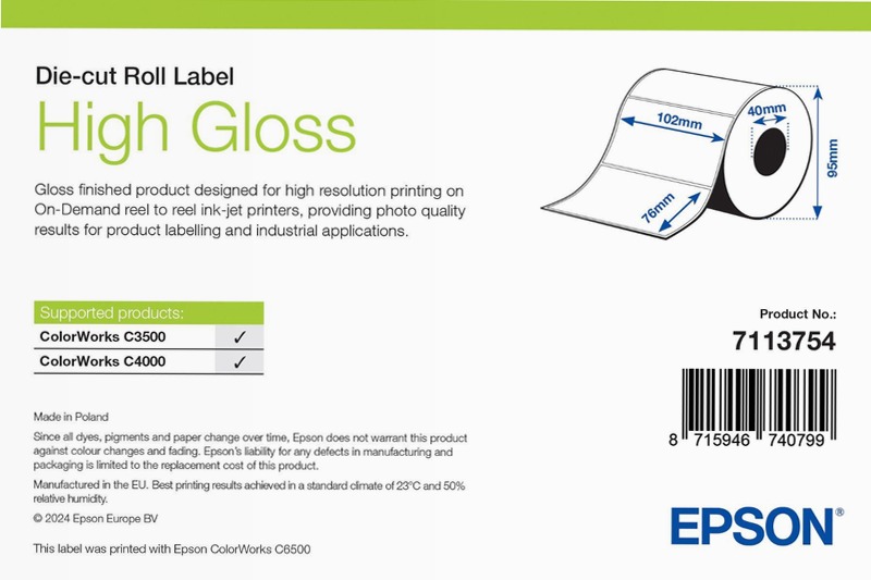 High Gloss Label, Die-Cut Roll, 102mm x 76mm, 415 Labels