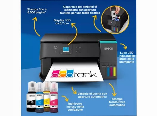 EcoTank ET-2955 stampante multifunzione A4 Wi-Fi con serbatoi di inchiostro, fino a 3 anni di inchiostro inclusi 100fogli 33ppm