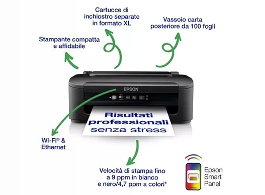 Stampante inkjet A4 WorkForce WF-2110W con connettività Wi-Fi ed Ethernet 100fogli 34ppm