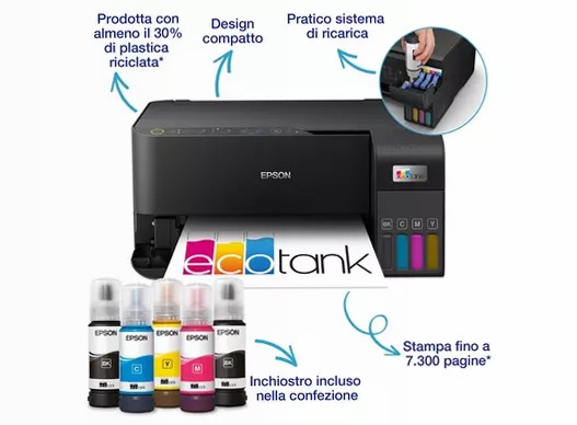 EcoTank ET-2830 stampante multifunzione A4 Wi-Fi con serbatoi di inchiostro, fino a 3 anni di inchiostro inclusi 100fogli 33ppm