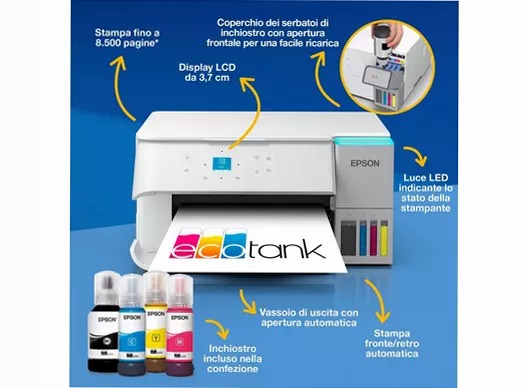 EcoTank ET-2959 Stampante multifunzione bianca A4 Wi-Fi con serbatoi di inchiostro, fino a 3 anni di inchiostro inclusi 100fogli 33ppm