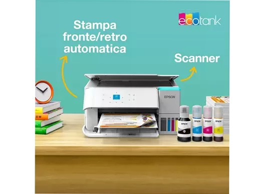 EcoTank ET-2959 Stampante multifunzione bianca A4 Wi-Fi con serbatoi di inchiostro, fino a 3 anni di inchiostro inclusi 100fogli 33ppm
