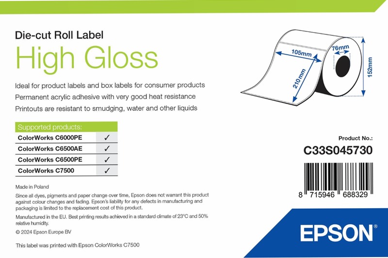 High Gloss Label - Die-Cut: 105mm x 210mm, 273 labels