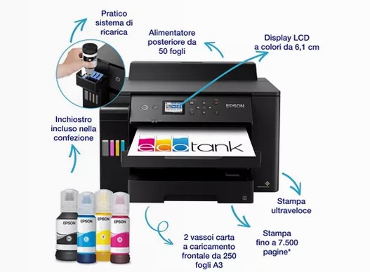Stampante con serbatoi di inchiostro Wi-Fi A3+ EcoTank ET-16150 550fogli 32ppm