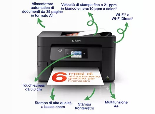 Multifunzione inkjet wireless A4 WorkForce Pro WF-3825DWF 250fogli 35ppm