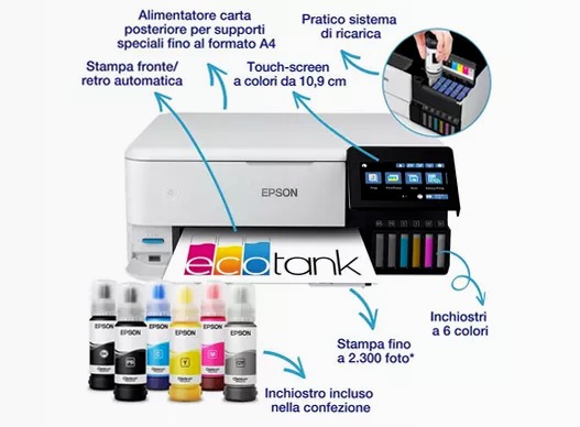 Stampante fotografica con serbatoi di inchiostro Wi-Fi A4 EcoTank ET-8500 32ppm