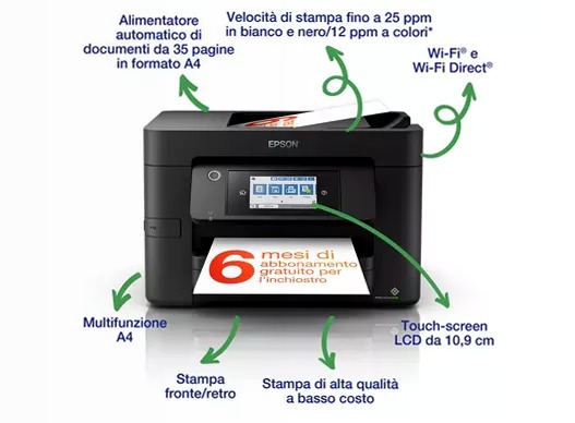 Multifunzione inkjet wireless A4 WorkForce Pro WF-4820DWF 250fogli 36ppm