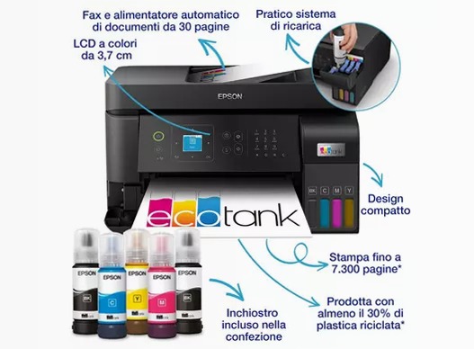 EcoTank ET-4810 stampante multifunzione A4 Wi-Fi con serbatoi di inchiostro, fino a 3 anni di inchiostro inclusi 100fogli 33ppm