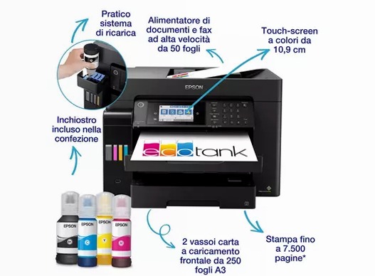 EcoTank ET-16655 Stampante multifunzione A3+ Wi-Fi con serbatoi di inchiostro ricaricabili e fax 550fogli 32ppm