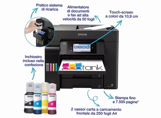 EcoTank ET-5855 Stampante multifunzione A4 Wi-Fi con serbatoi di inchiostro e fax 550fogli 32ppm