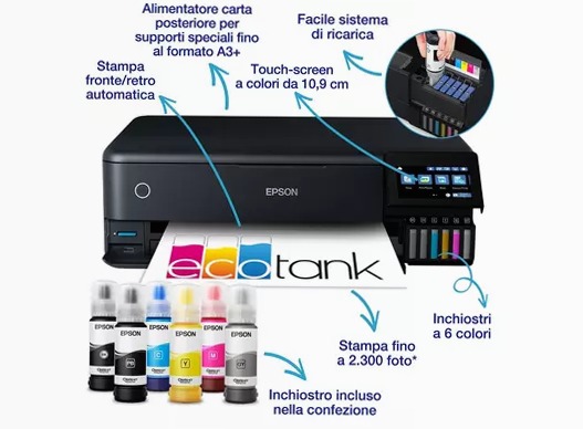 Stampante fotografica con serbatoi di inchiostro Wi-Fi A3+ EcoTank ET-8550 32ppm