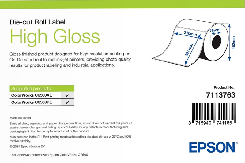 High Gloss Label, Die-Cut Roll, 210mm x 297mm, 194 Labels