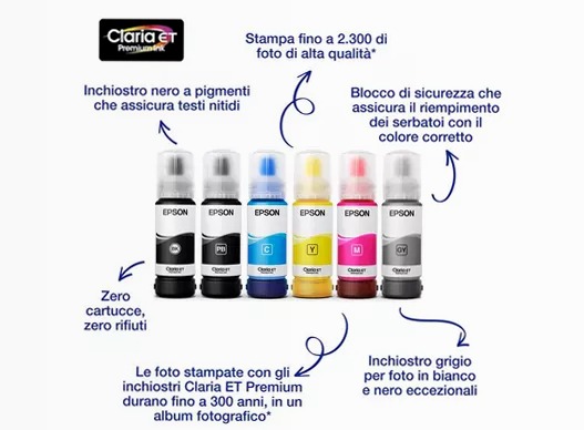 Flaconi di inchiostro EcoTank originali Epson serie 114 (70 ml)