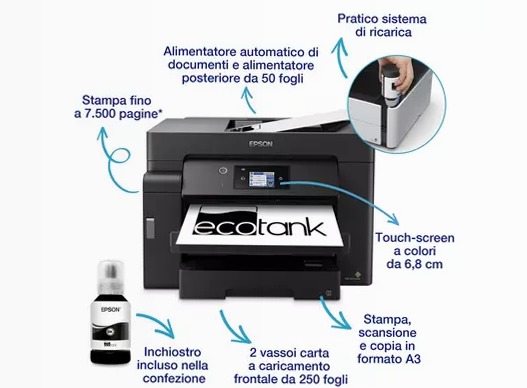 EcoTank ET-M16600 stampante monocromatica multifunzione A3 Wi-Fi con serbatoio di inchiostro, scansione e copia 550fogli 32ppm