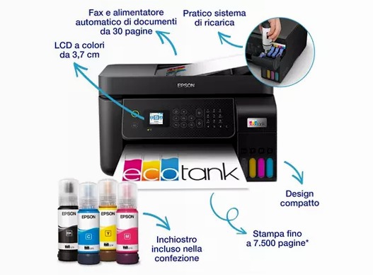 EcoTank ET-4800 stampante multifunzione A4 Wi-Fi con serbatoi di inchiostro, fino a 3 anni di inchiostro incluso 100fogli 33ppm