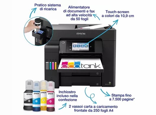 EcoTank ET-5805 Stampante multifunzione A4 Wi-Fi con serbatoi di inchiostro e fax 550fogli 32ppm