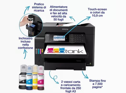 EcoTank ET-16605 Stampante multifunzione A3+ Wi-Fi con serbatoi di inchiostro ricaricabili e fax 550fogli 32ppm