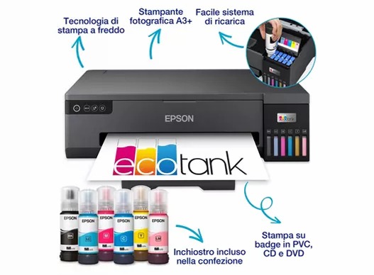 Stampante fotografica con serbatoi di inchiostro Wi-Fi A3+ EcoTank ET-18100 80fogli 22ppm