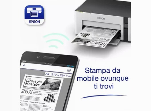 Stampante con serbatoio di inchiostro Wi-Fi A4 monocromatica EcoTank ET-M1120 150fogli 32ppm