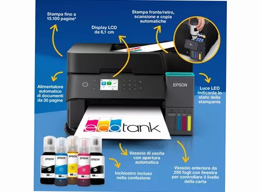 EcoTank ET-3950 stampante multifunzione A4 Wi-Fi con serbatoi di inchiostro, fino a 3 anni di inchiostro inclusi 250fogli 35ppm