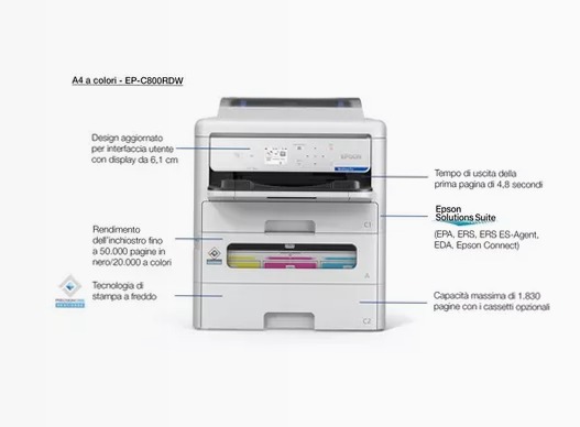 WorkForce Pro EP-C800RDW Printer 330fogli 34ppm
