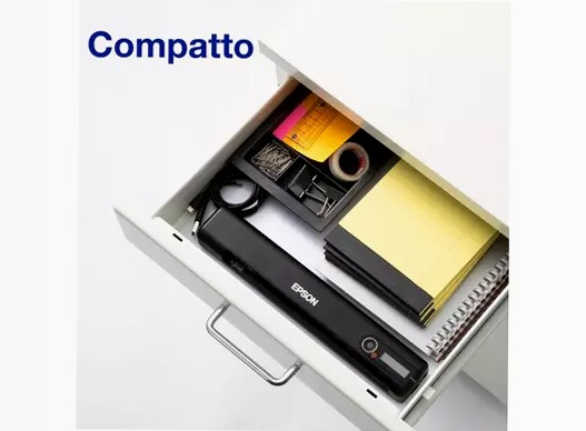 Scanner portatile wireless rapido WorkForce ES-60W A4 con connettività Wi-Fi, tecnologia Epson ScanSmart e pannello LCD.