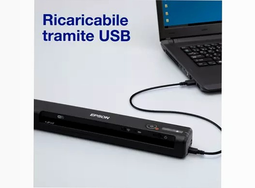 Scanner portatile wireless rapido WorkForce ES-60W A4 con connettività Wi-Fi, tecnologia Epson ScanSmart e pannello LCD.