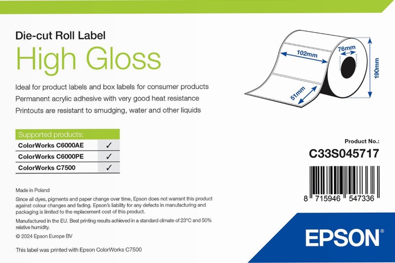 High Gloss Label - Die-cut Roll: 102mm x 51mm, 2310 labels