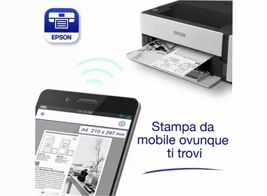 Stampante con serbatoio di inchiostro Wi-Fi A4 monocromatica EcoTank ET-M1170 250fogli 39ppm