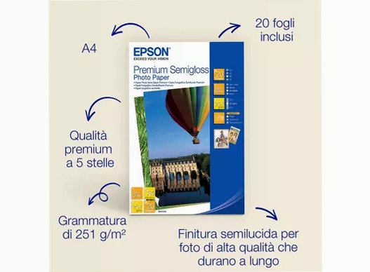 Epson A4 Premium Semigloss Photo Paper 251gsm, 20 sheets