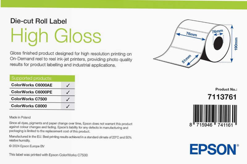 High Gloss Label, Die-Cut Roll, 76mm x 51mm, 2310 Labels