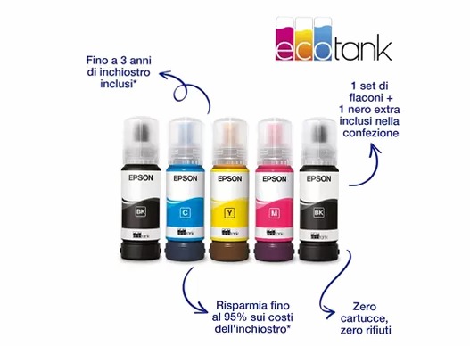 EcoTank ET-2840 stampante multifunzione A4 Wi-Fi con serbatoi di inchiostro, fino a 3 anni di inchiostro inclusi 100fogli 33ppm