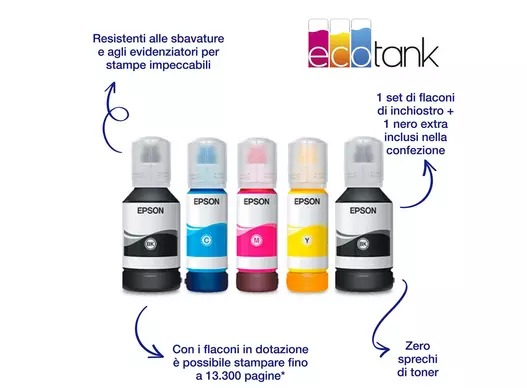 Stampante multifunzione A4 Wi-Fi con serbatoi di inchiostro e fax EcoTank ET-5170 250fogli 23ppm