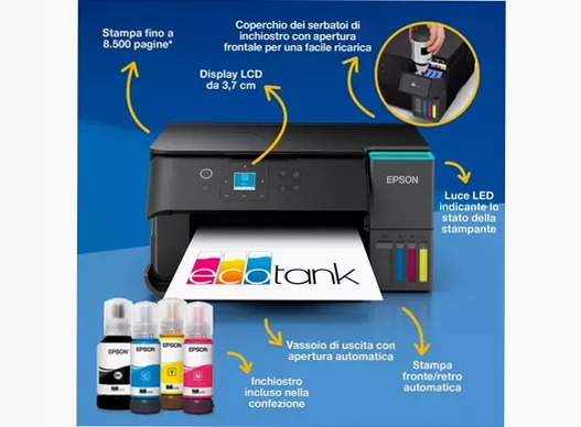 EcoTank ET-2950 stampante multifunzione A4 Wi-Fi con serbatoi di inchiostro, fino a 3 anni di inchiostro inclusi 100fogli 33ppm