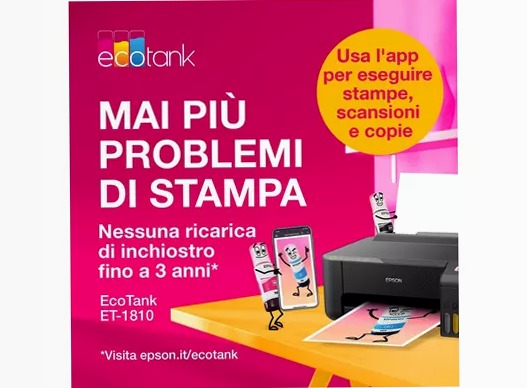 EcoTank ET-1810 stampante A4 Wi-Fi con serbatoi di inchiostro, fino a 3 anni di inchiostro inclusi 100fogli 33ppm