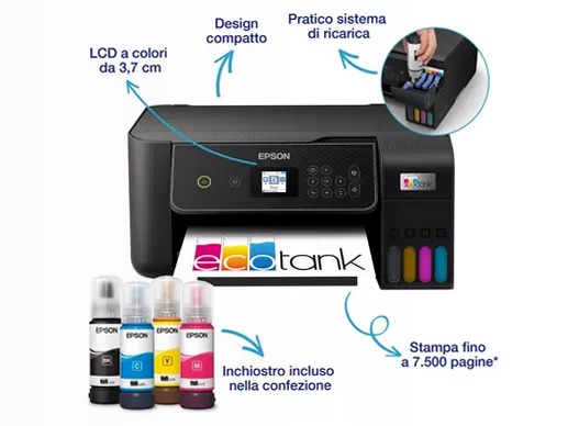 EcoTank ET-2871 stampante multifunzione A4 Wi-Fi con serbatoi di inchiostro, fino a 3 anni di inchiostro inclusi 100fogli 33ppm
