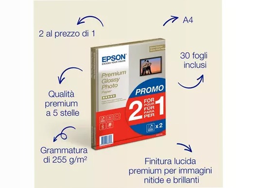 Epson A4 Premium Glossy Photo Paper 255gsm, 30 sheets