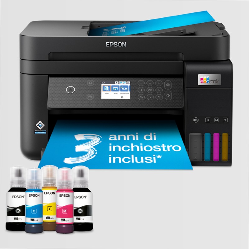 EcoTank ET-3850 stampante multifunzione A4 Wi-Fi con serbatoi di inchiostro, fino a 3 anni di inchiostro inclusi 250fogli 33ppm