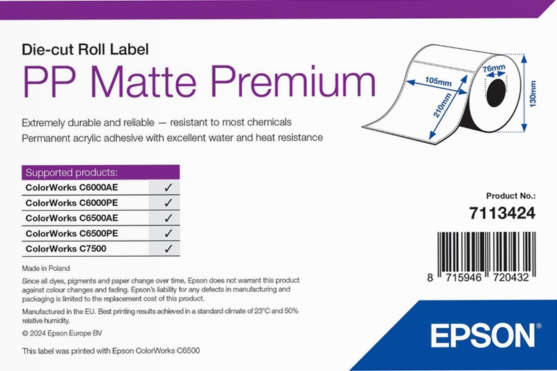 PP Matte Label Premium, Die-cut Roll, 105mm x 210mm, 259 Labels
