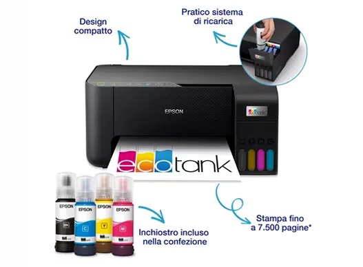 EcoTank ET-2865 stampante multifunzione A4 Wi-Fi con serbatoi di inchiostro, fino a 3 anni di inchiostro inclusi 100fogli 33ppm