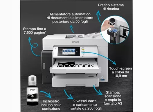EcoTank Pro ET-M16685 Stampante multifunzione A3+ Wi-Fi con serbatoi di inchiostro ricaricabili e supporto PCL 250fogli 25ppm