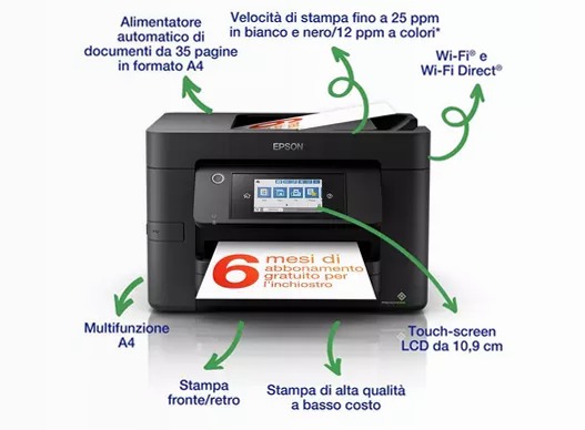 Epson WorkForce Pro WF-4825DWF - Multifunzione A4 250fogli Cartucce 36ppm