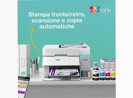 EcoTank ET-3956 Stampante multifunzione bianca A4 Wi-Fi con serbatoi di inchiostro, fino a 3 anni di inchiostro inclusi 250fogli 35ppm
